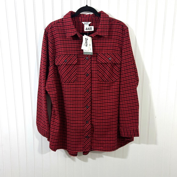 Duluth Pack Tops - Duluth Trading Co Folklore Flannel Shirt Red Black Gingham Plaid 1X Pockets NWT